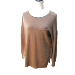 Alfa Tan Long Sleeve Sweater with Side Button Closure Size Large
